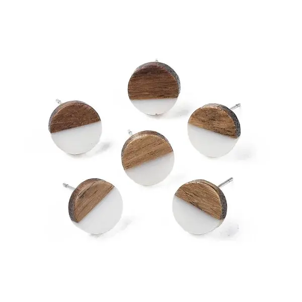 Opaque Resin & Walnut Wood Stud Earrings