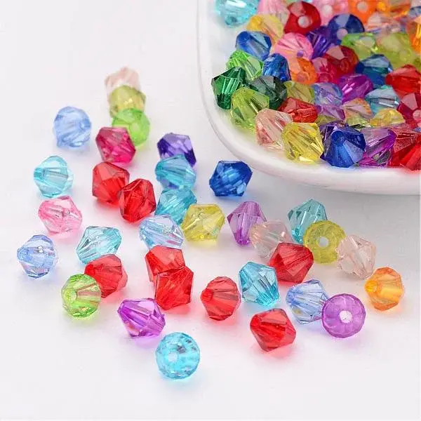 Mixed Color Chunky Dyed Transparent Acrylic Faceted Bicone Spacer Beads for Kids Jewelry