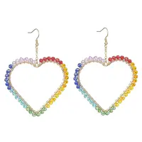 Brass Heart with Glass Beaded Dangle Earrings
