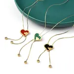 PVD Vacuum Plating 304 Stainless Steel Enamel Heart Pendant Necklaces