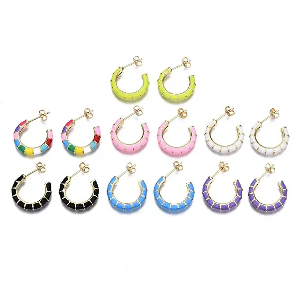 Brass Enamel Half Hoop Earrings