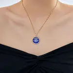 Brass Blue Enamel Evil Eye Pendant Dapped Chain Necklaces for Women Men
