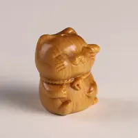 Lucky Cat Wooden Carving Display Decorations
