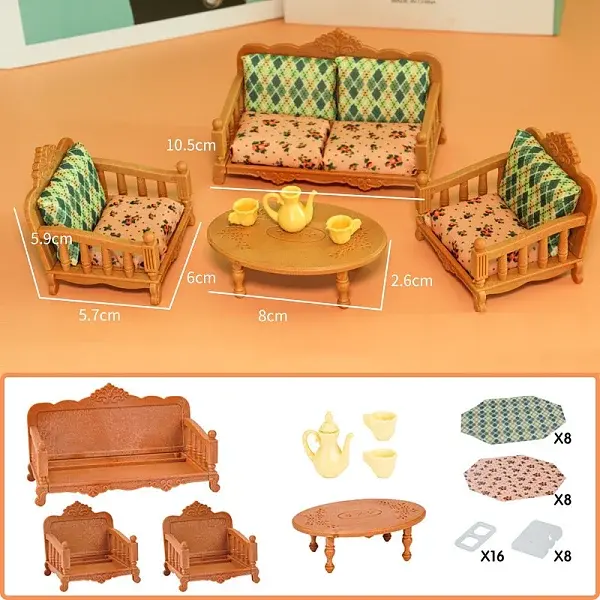 Plastic Sofa & Table & Teapot Miniature Ornament Sets