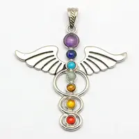 Vintage Chakra Jewelry Zinc Alloy Bezel Gemstone Big Pendants