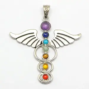 Vintage Chakra Jewelry Zinc Alloy Bezel Gemstone Big Pendants