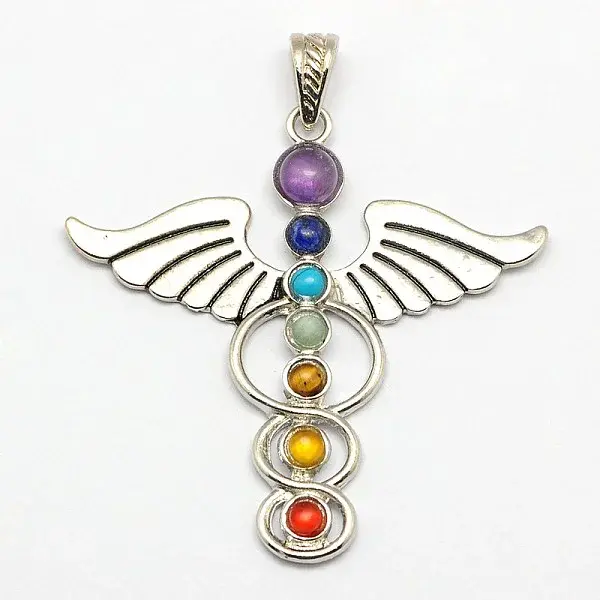 Vintage Chakra Jewelry Zinc Alloy Bezel Gemstone Big Pendants