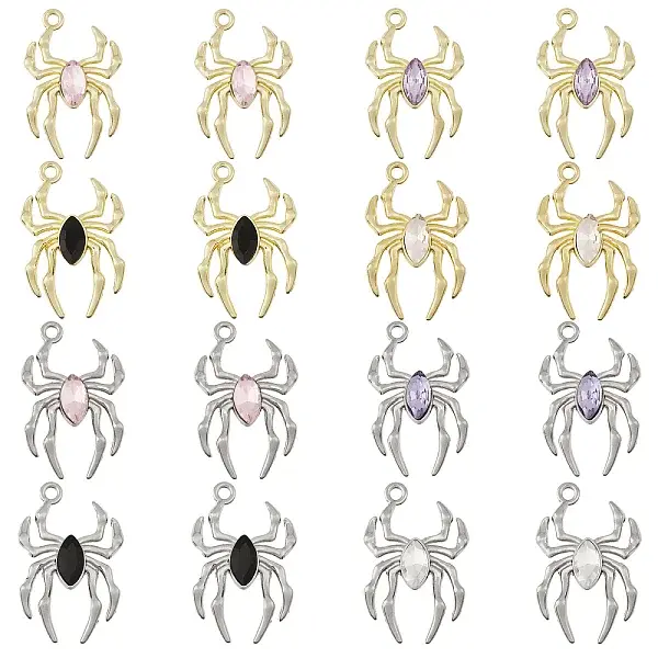 16Pcs 8 Styles Glass Spider Pendant