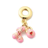 Brass Pink Enamel European Dangle Charms