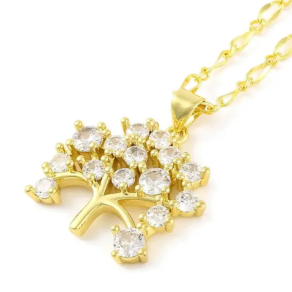 Brass Pave Clear Cubic Zirconia Pendant Necklaces for Women