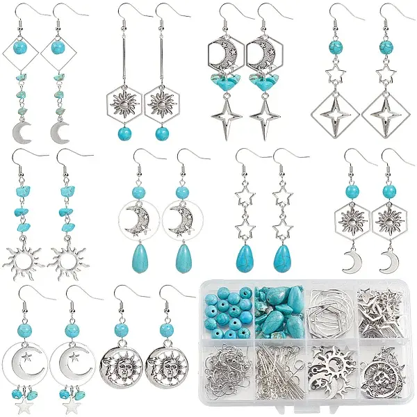 DIY Star Moon Synthetic Turquoise & Alloy Dangle Earring Making Kits