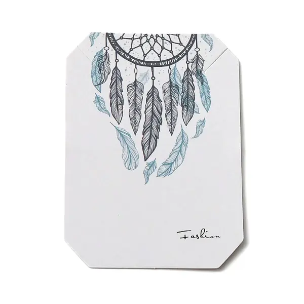 100Pcs Woven Web/Net with Feather Print Paper Jewelry Display Cards