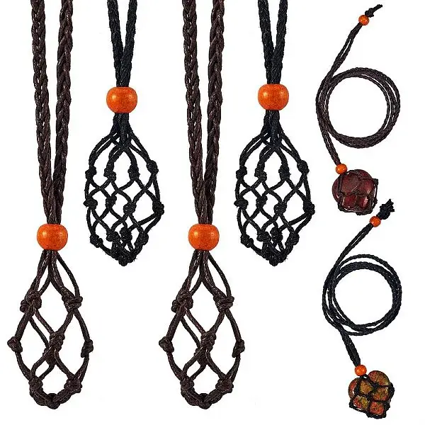 6Pcs 2 Colors Adjustable Braided Waxed Cord Macrame Pouch Necklace Making