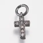 Brass Micro Pave Cubic Zirconia Tiny Cross Charms
