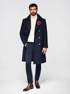 Ombre Men's double-breasted coat with wool and decorative appliqués -