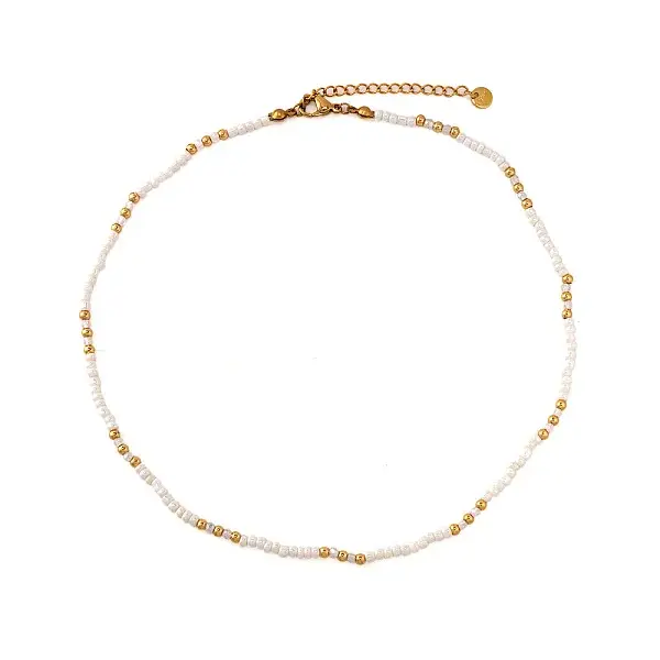 White Glass Seed Beaded Necklaces for Women