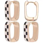 4 Pairs Rectangle with Tartan Pattern Alloy Enamel Hoop Earrings