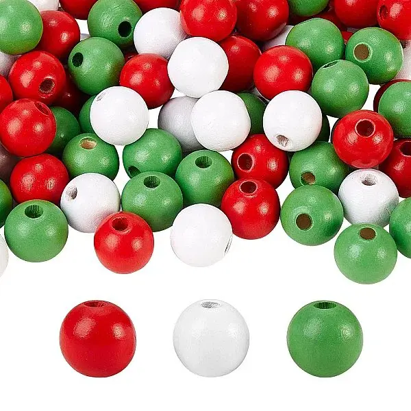 300Pcs 3 Colors Painted Natural Wood Beads