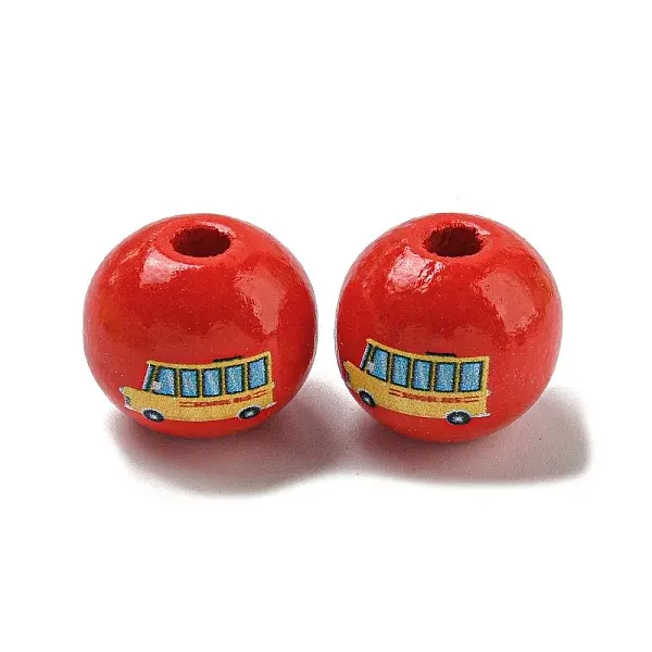 School Theme Printed Wood European Beads