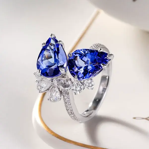 Teardrop Brass Micro Pave Cubic Zirconia Adjustable Cuff Rings for Women