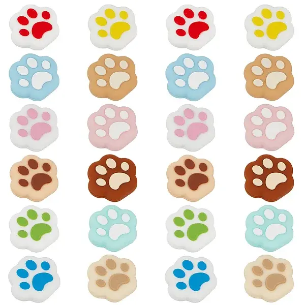 24Pcs 12 Colors Paw Print Silicone Joystick Cap