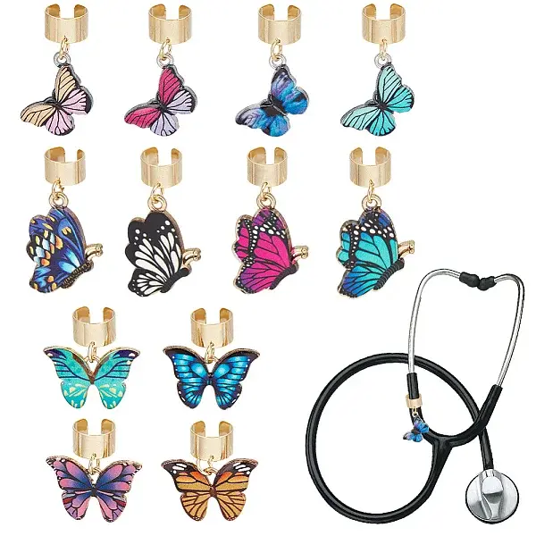 12Pcs Butterfly Alloy Enamel Stethoscope Pendant Decorations
