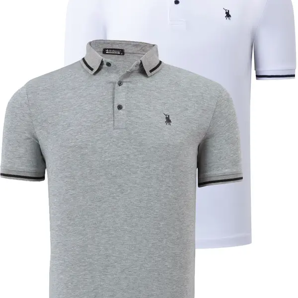 DOUBLE SET T8586 DEWBERRY MEN'S T-SHIRT-WHITE-GREY