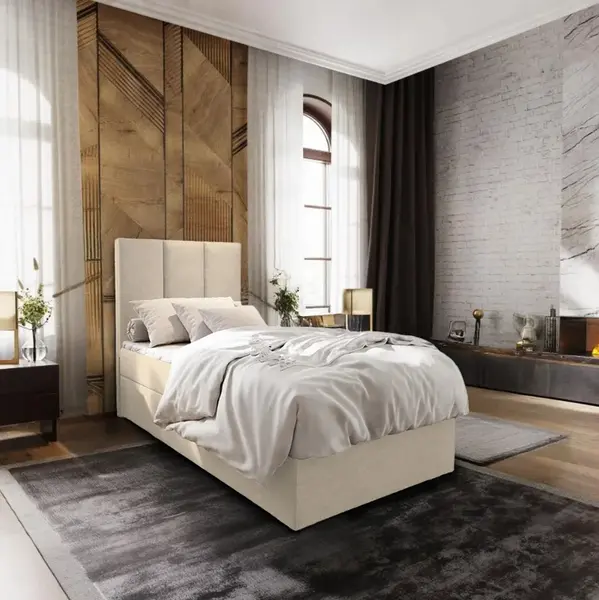 Čalouněná postel boxspring MERALIS 90x200 cm béžová Matrace: Matrace Bonell pružinová