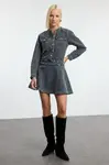 Trendyol Gray Textured Flounce Skirt Mini Denim Dress