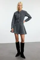 Trendyol Gray Textured Flounce Skirt Mini Denim Dress
