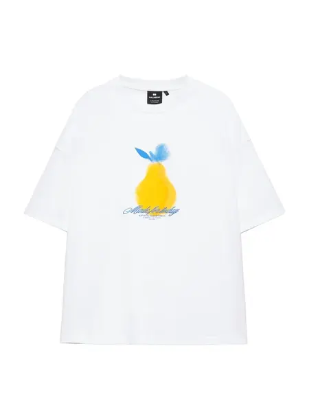 Pull&Bear Tričko 'YELLOW LEMON'  modrá / žltá / biela