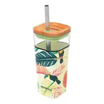 Quokka Liquid Cube pohár so slamkou 540 ml, tropical toucans
