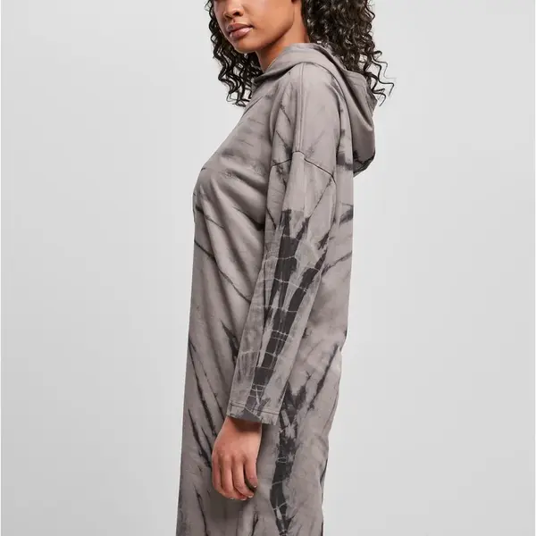 Dámské oversized šaty s kravatou a kapucí černá/asfalt