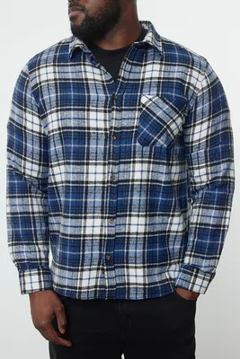 Trendyol Blue Regular Fit Winter Checkered Plaid Lumberjack Plus Size Shirt