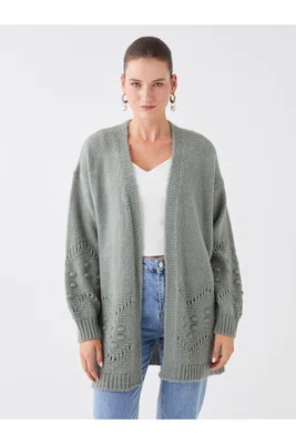 LC Waikiki Dámský šálový límec Ažurový dlouhý rukáv Pletené zboží Cardigan