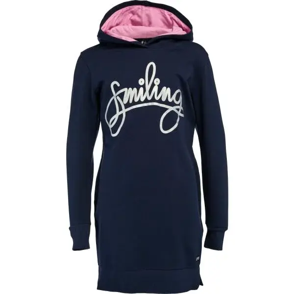 Lewro EVERLY Dlouhá dívčí mikina přes hlavu, tmavě modrá, velikost 152-158