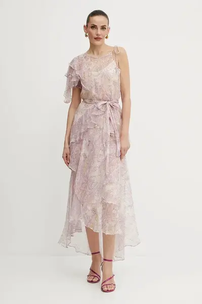 Hedvábné šaty Twinset fialová barva, maxi, 251TS2182