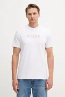 Bavlněné tričko Guess pánské, bílá barva, s aplikací, M5YI41 KBW41