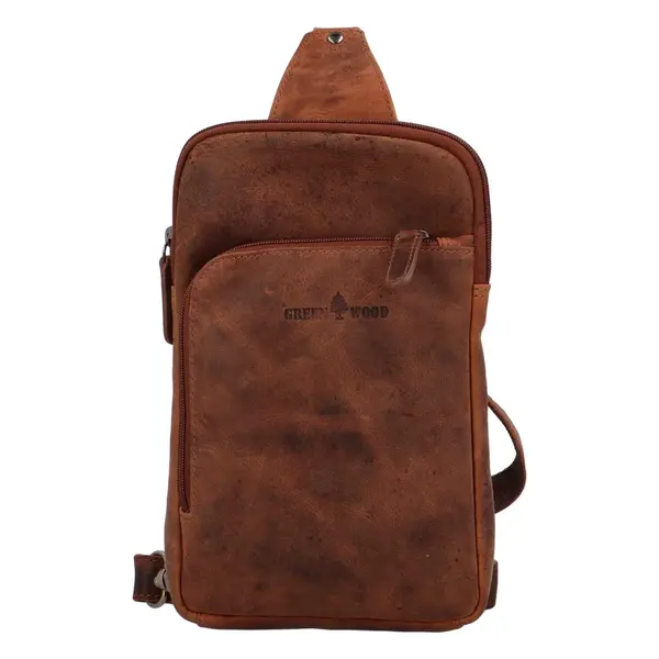 Kožený crossbody batôžtek khaki - Greenwood Awelaos