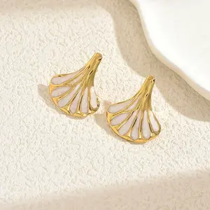 Stainless Steel Enamel Fan Stud Earrings