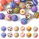 24Pcs 6 Styles Printed Round Silicone Focal Beads