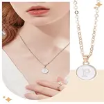 1Pc Zinc Alloy White Enamel Round with Letter Pendant Necklaces