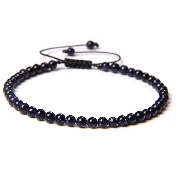 Adjustable Women's Blue Goldstone Beaded Bracelet