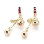 Brass Micro Pave Deep Pink Cubic Zirconia European Dangle Charms