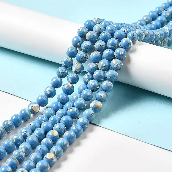 Synthetic Turquoise and Sea Shell Assembled Beads Strands