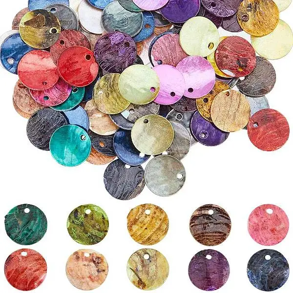 200Pcs 10 Colors Spray Painted Natural Akoya Shell Charms