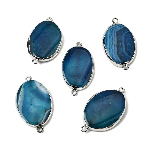 Natural Agate(Dyed & Heated) Oval Links Connector Charms