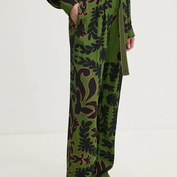 Kalhoty La Petite Française PFPONCTUEL dámské, zelená barva, jednoduché, high waist, PFPONCTUEL