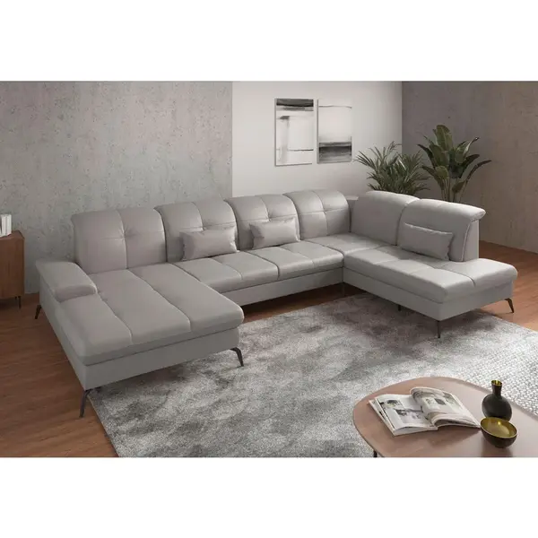 Sit & More SEDACÍ SOUPRAVA, kůže, textil, světle šedá
