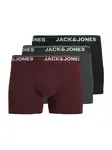 JACK & JONES Boxerky  sivá / vínovo červená / čierna